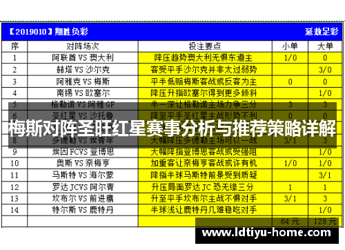 梅斯对阵圣旺红星赛事分析与推荐策略详解